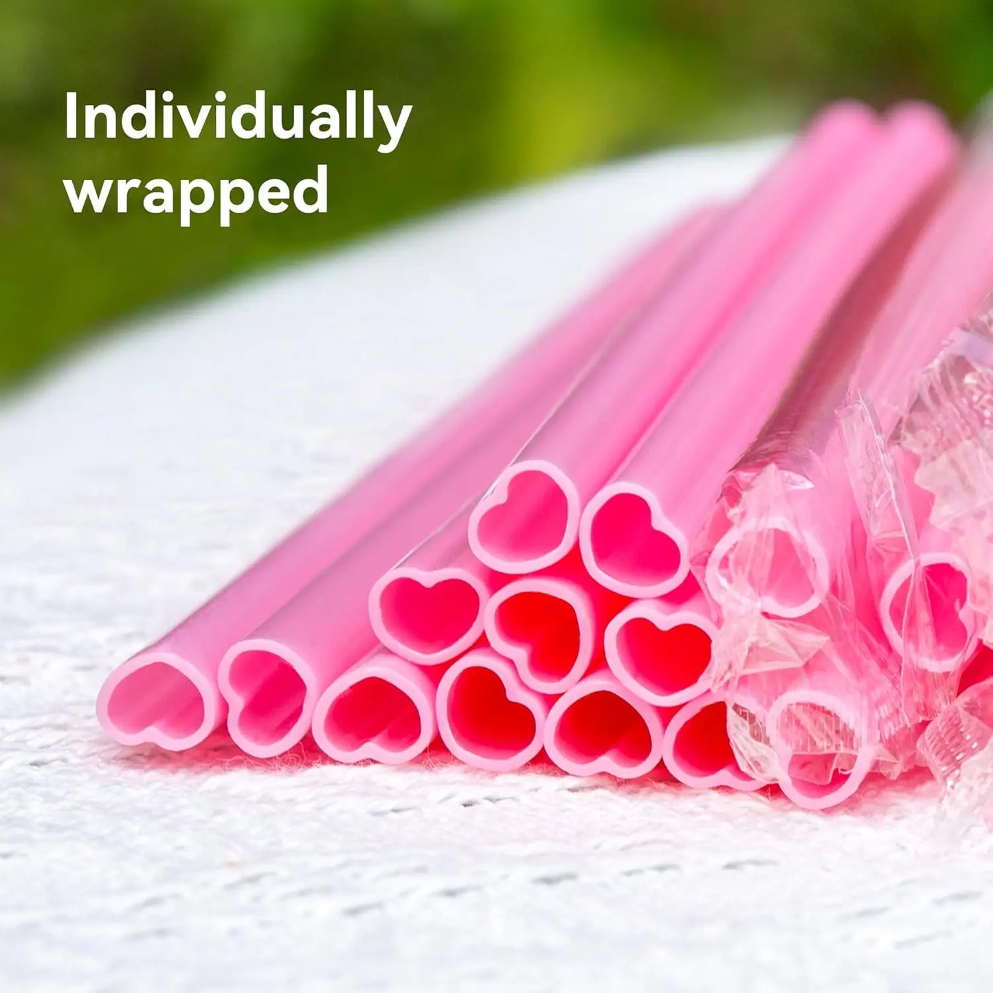 100-400 Pink Disposable Heart Shaped Straw (Individually Wrapped)