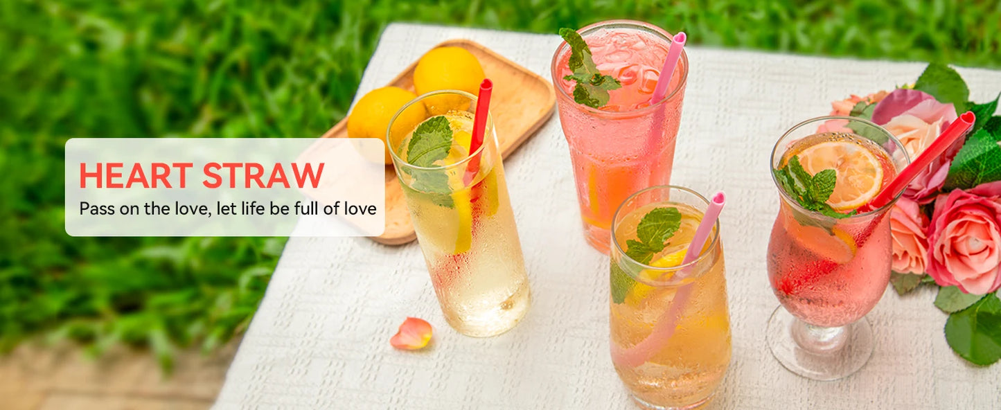 100-400 Pink Disposable Heart Shaped Straw (Individually Wrapped)