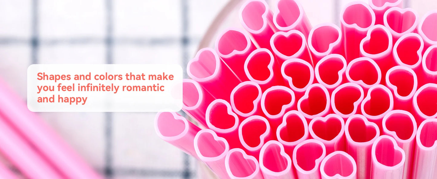 100-400 Pink Disposable Heart Shaped Straw (Individually Wrapped)
