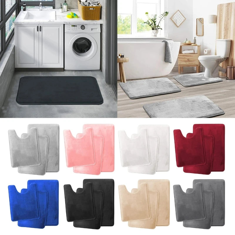 Set of 3 Bath Rugs U-Shaped Toilet Floor Mat Soft Memory Foam Bathroom Rugs Nonslip Shower Carpets Home Hotel Drop Shipping