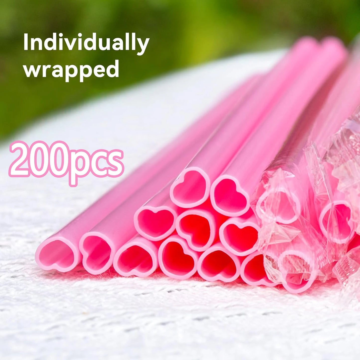 100-400 Pink Disposable Heart Shaped Straw (Individually Wrapped)