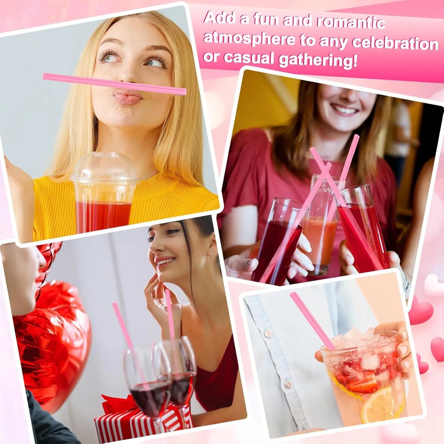 100-400 Pink Disposable Heart Shaped Straw (Individually Wrapped)