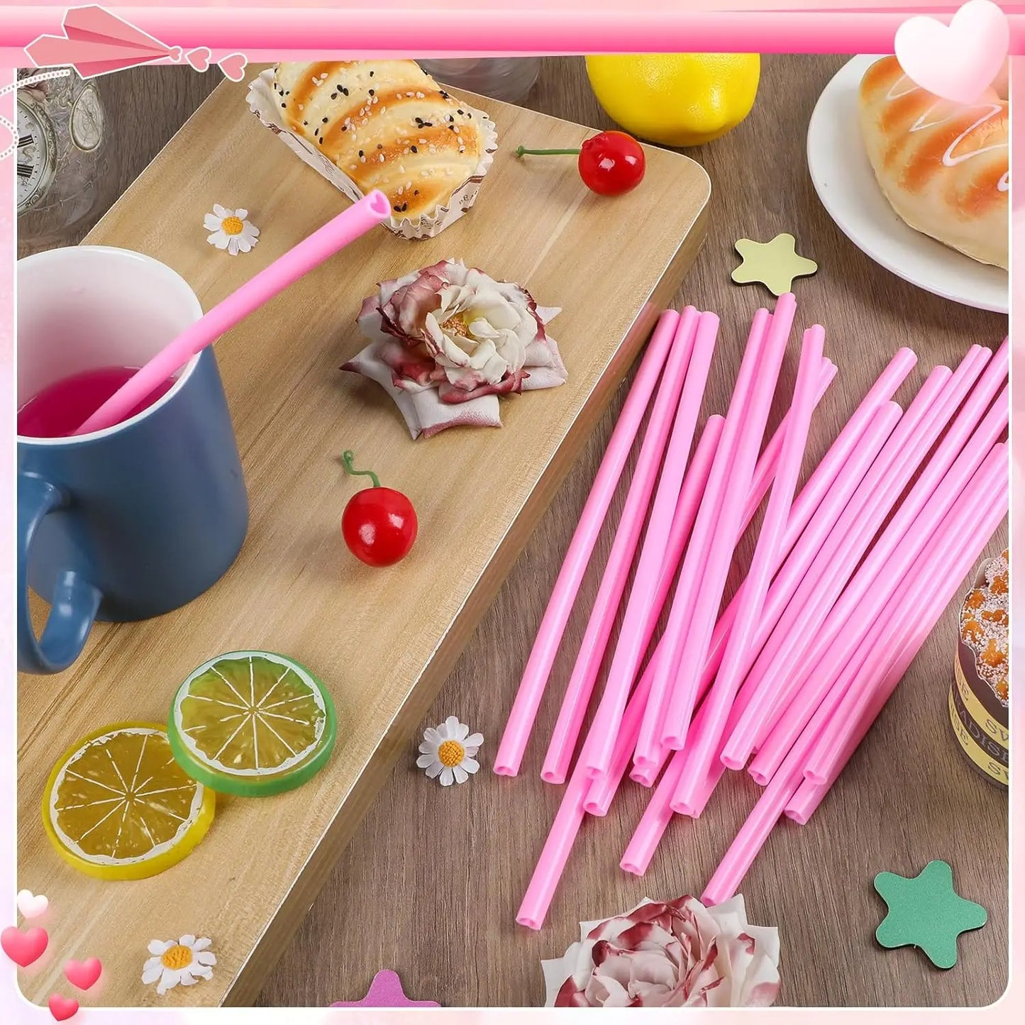 100-400 Pink Disposable Heart Shaped Straw (Individually Wrapped)