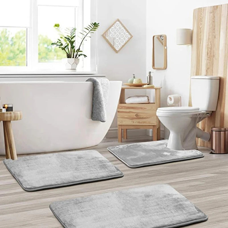 Set of 3 Bath Rugs U-Shaped Toilet Floor Mat Soft Memory Foam Bathroom Rugs Nonslip Shower Carpets Home Hotel Drop Shipping