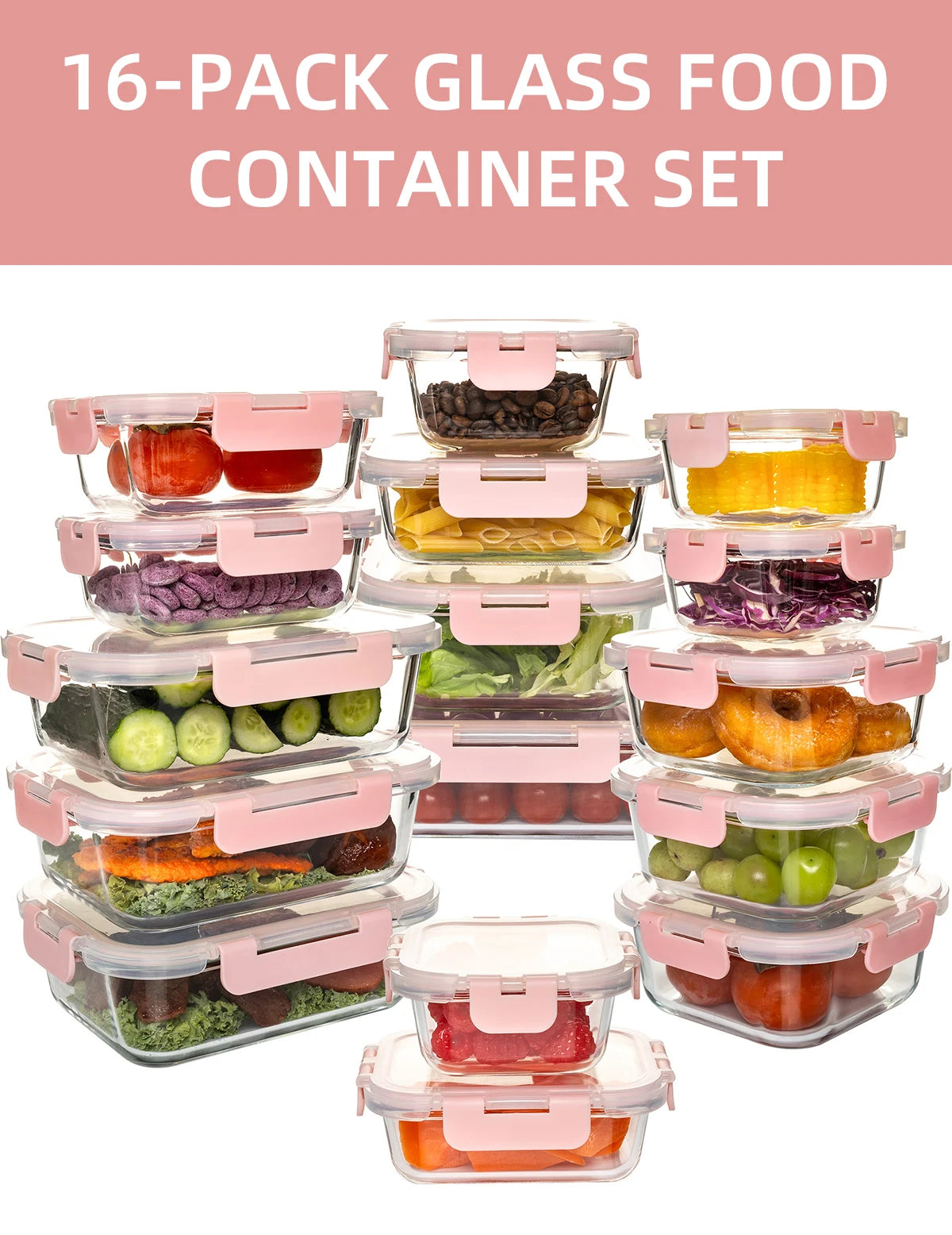 16-Piece Glass Food Storage Containers Set