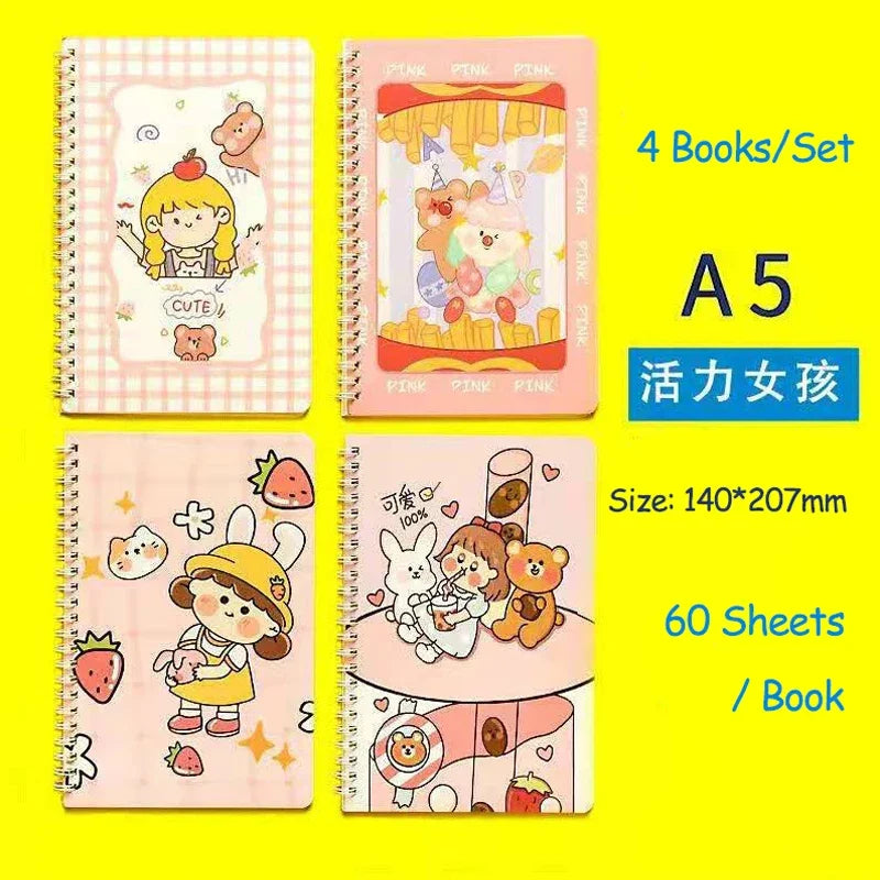 4 Book/Set A5 Coil Lined Notebook