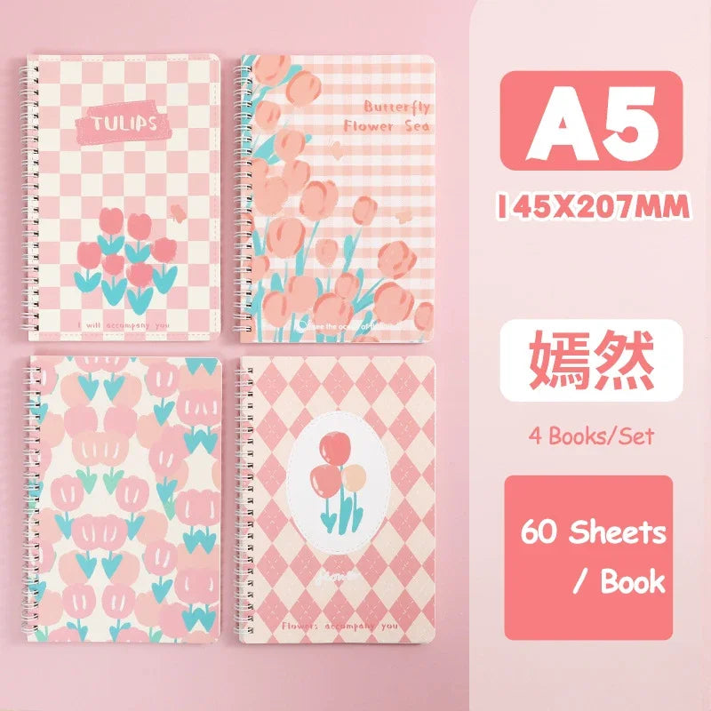 4 Book/Set A5 Coil Lined Notebook