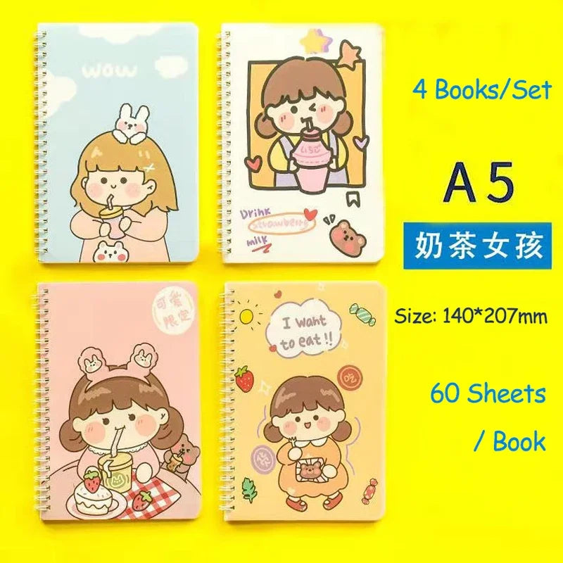 4 Book/Set A5 Coil Lined Notebook
