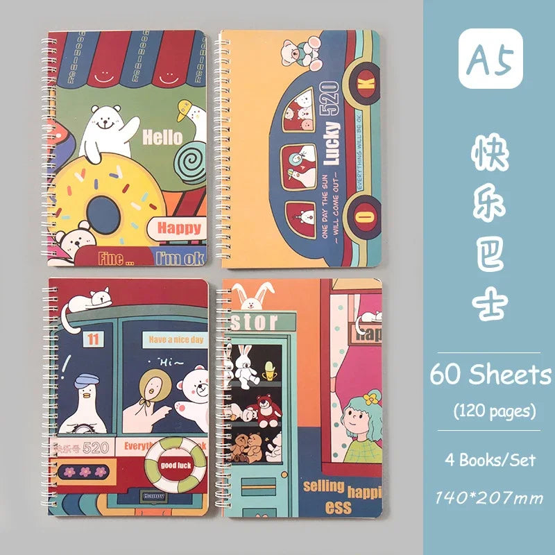 4 Book/Set A5 Coil Lined Notebook
