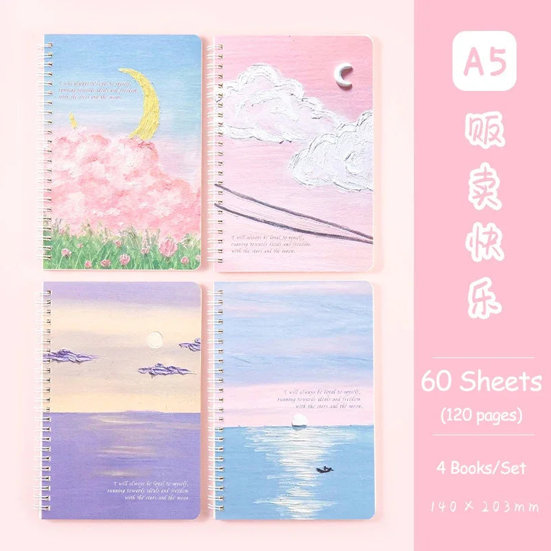 4 Book/Set A5 Coil Lined Notebook