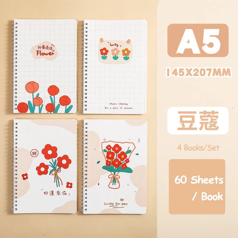 4 Book/Set A5 Coil Lined Notebook